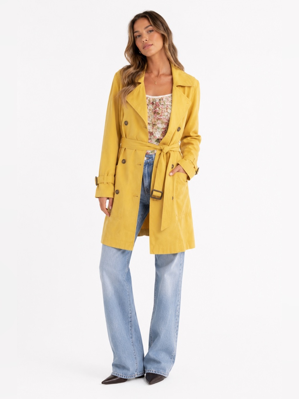 Fiorucci Yellow Double Breasted Belted Trench Coat XL Amazing Condition! Vintage